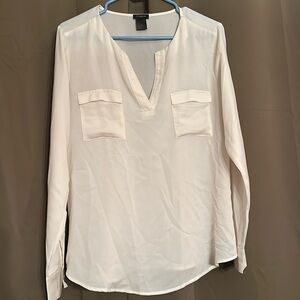 Ann Taylor Long Sleeve V-Neck Blouse - Cream
